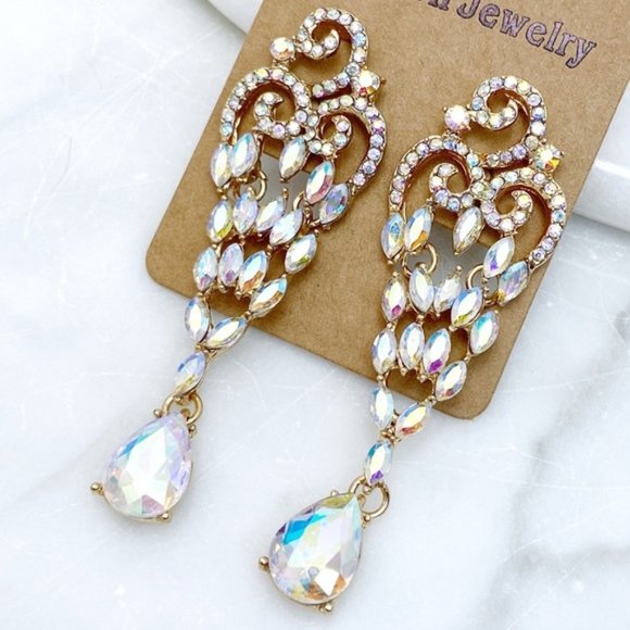 Prom Pageant Bridal Jewelry - AB Crystal Bridal Pageant Prom Occasion Earrings Prom Pageant Bridal Jewelry - AB Crystal Bridal Pageant Prom Occasion Earrings
